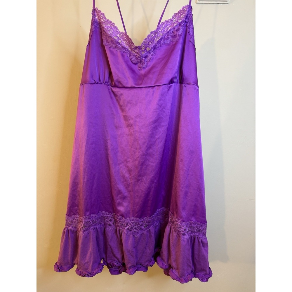 VTG AERIE Purple Ruffle Lace Up Nightie Slip Dress Babydoll L